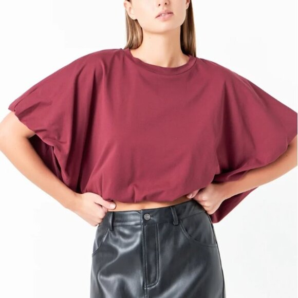 GREY LAB Los Angeles XS Burgundy High-Low Dolman Sleeve Balloon Shape Crop Top - Picture 1 of 14